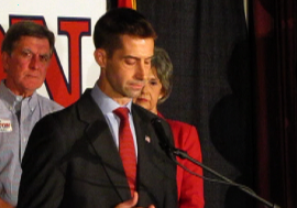 Tom Cotton addressed his supporters just after 11 p.m., declaring victory in the 4th District Republican primary.
