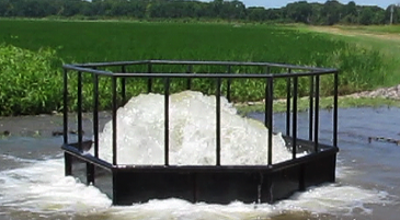 Kenny Crawford, district conservationist, describes how a large pump is used to flood a field near Atkins.
