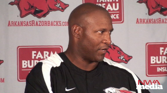 Arkansas defensive coordinator Paul Haynes recaps the Razorbacks' practice on Tuesday. 