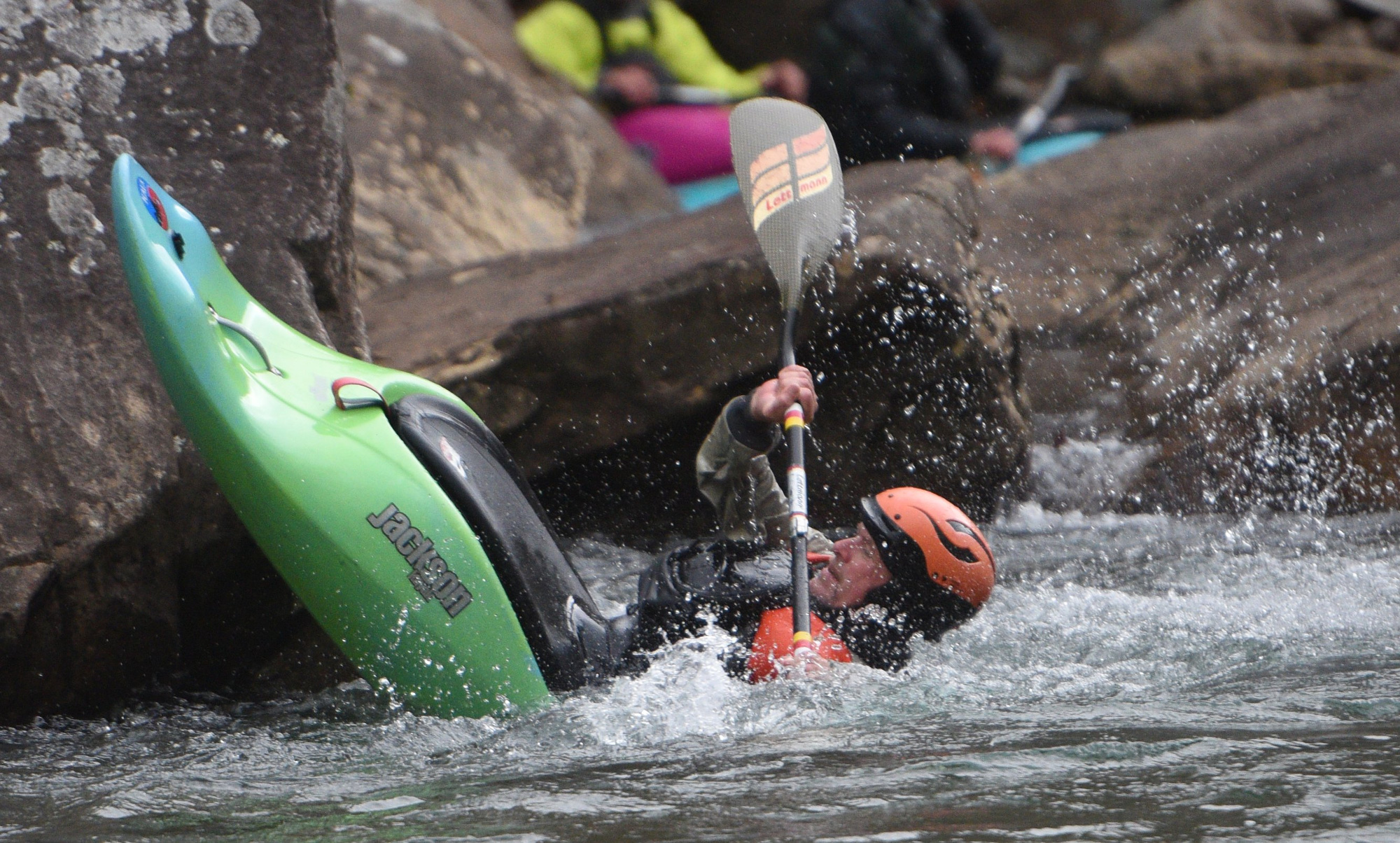 Staff photo by Matt Hamilton/ Bjorn Spoon does a trick in the water at North Chickamauga Creek Gorge State Park on Friday, December 20, 2024.