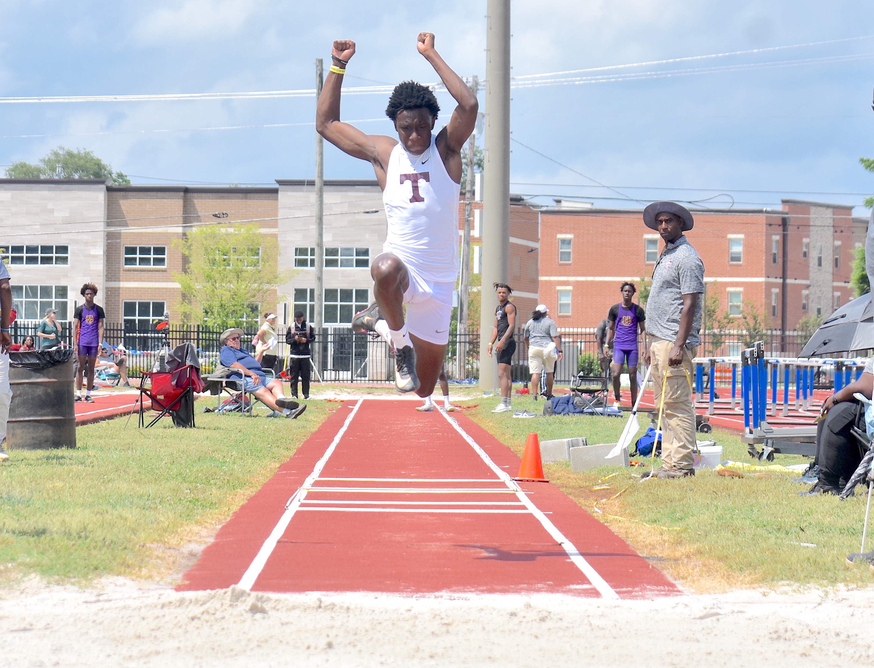 Staff photo by Patrick MacCoon / Tyner sophomore Kohl Ward wins the TSSAA Class A boys' triple jump state championship on his fourth and final leap covering 44-feet and 4 inches on the first day of the Spring Fling Tuesday in Murfreesboro.