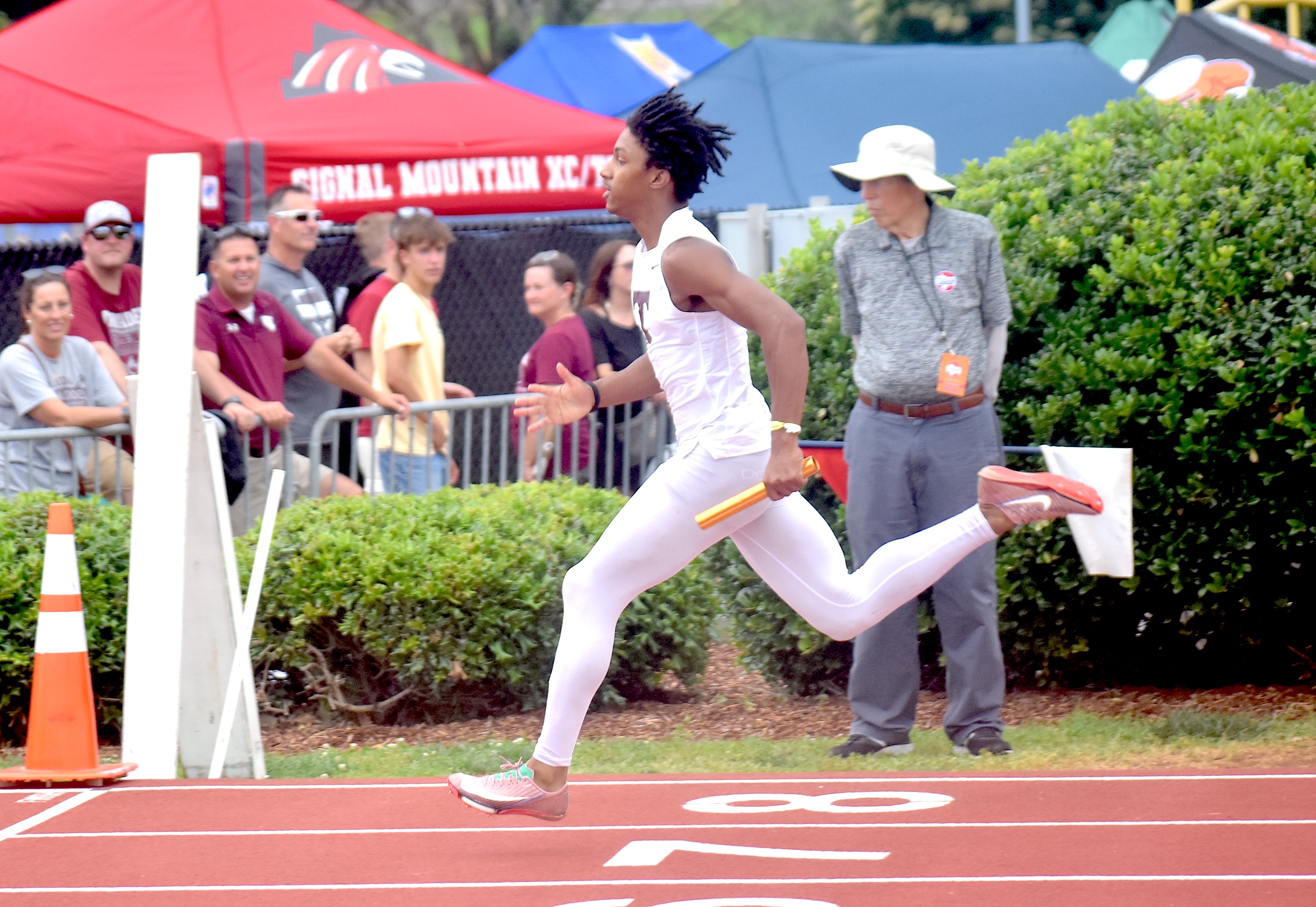 Staff photo by Patrick MacCoon / Tyner's Karontae Cunningham helps the Rams win a TSSAA state championship in the 4x200-meter relay at Middle Tennessee State University on Tuesday.