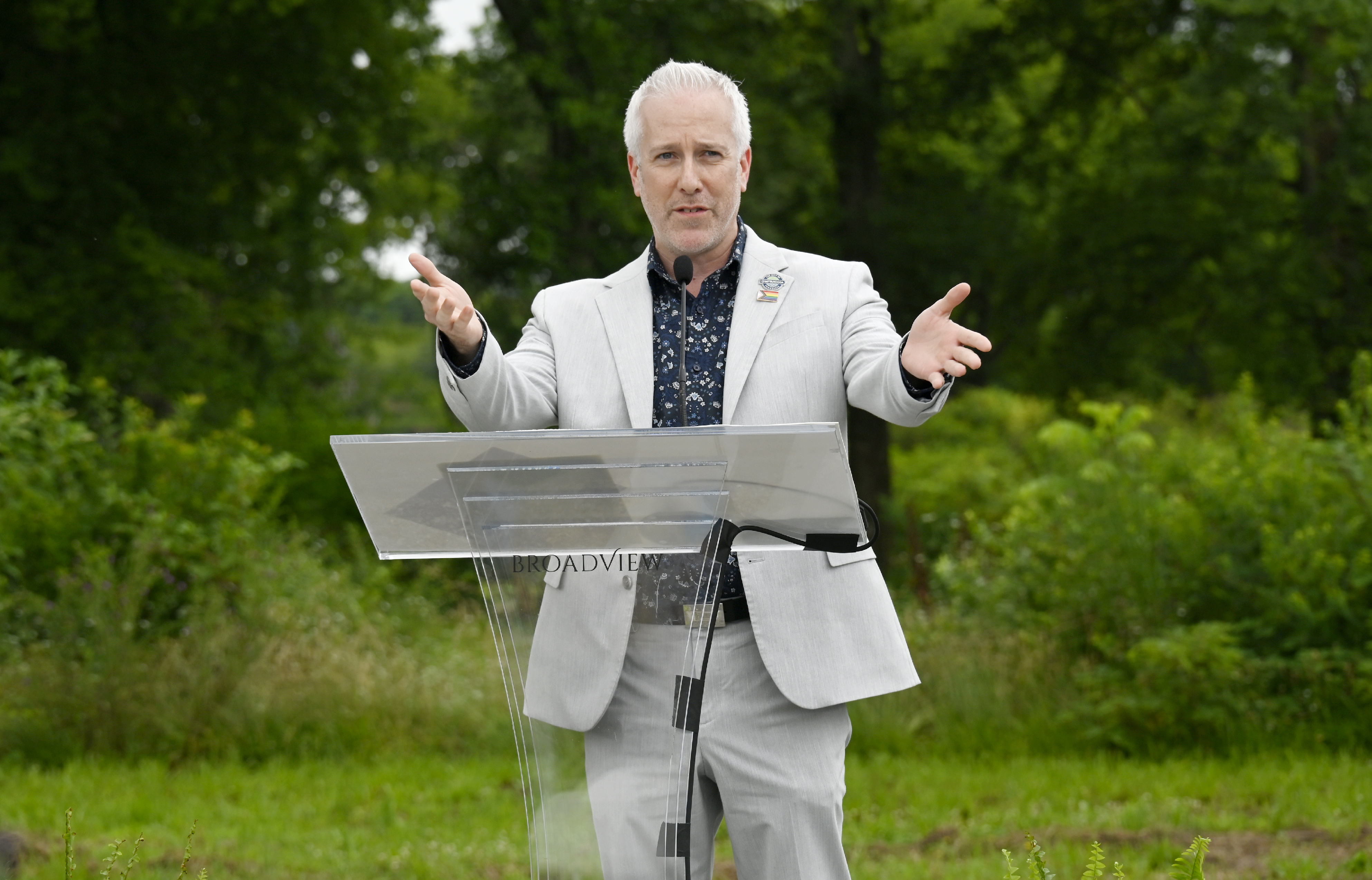 Staff photo by Abby White / Chris Anderson, an adviser to Chattanooga Mayor Tim Kelly, speaks at the groundbreaking ceremony June 16, 2025.