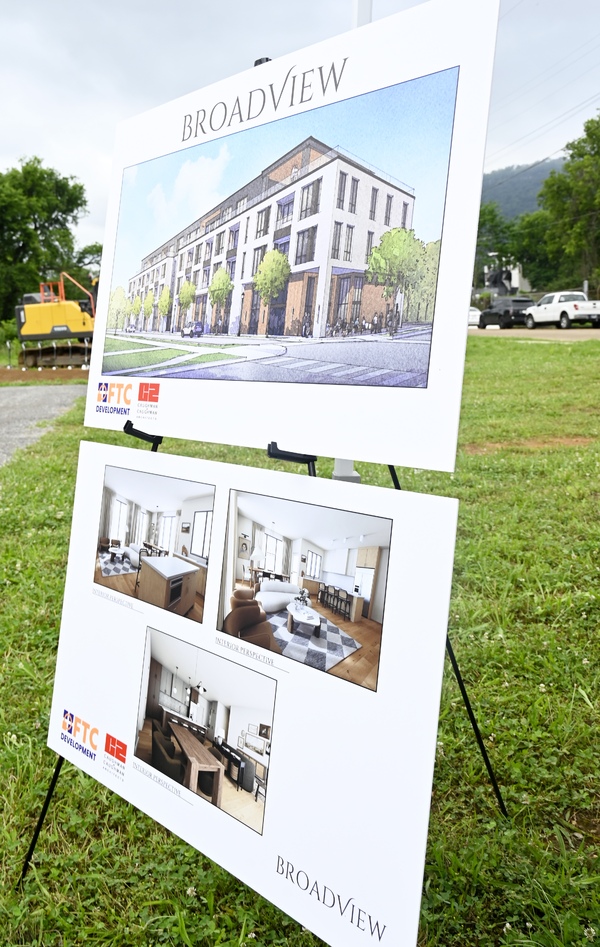 Staff photo by Abby White / Renderings showing the new Broadview development. FTC Development hosted a groundbreaking ceremony for its new Broadview development on West 26 Street on June 16, 2025.