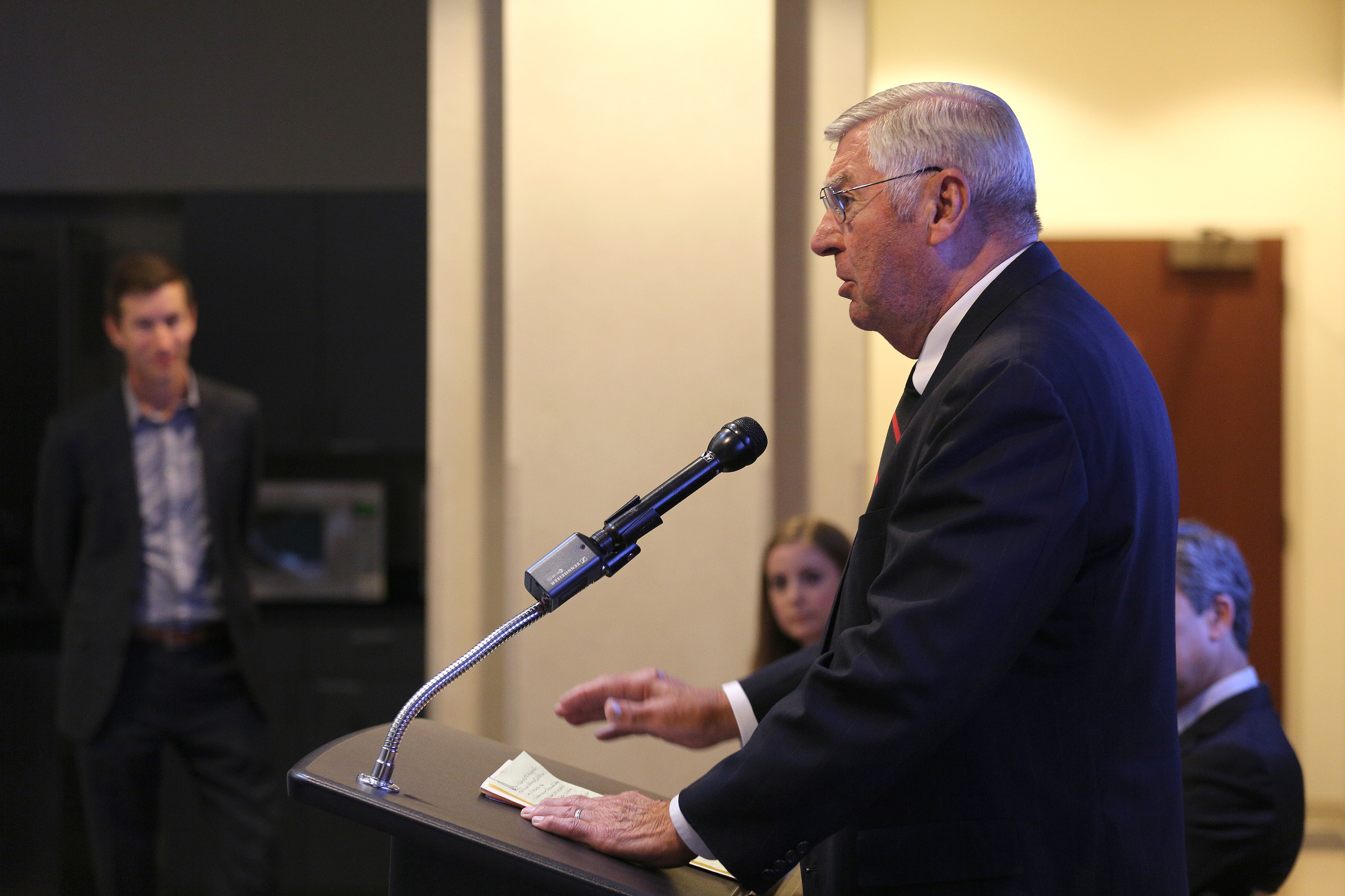 Staff photo / Joe Ferguson, then-chair of the board for EPB, speaks in 2018 during a Green Business Expo at the EPB downtown headquarters. Ferguson, who served on the EPB board from 1991-2019, died June 12.