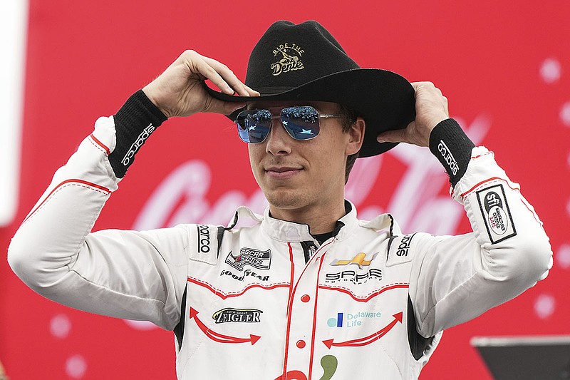 AP photo by Matt Kelley / NASCAR Cup Series driver Carson Hocevar of Spire Motorsports is introduced to fans prior to the Coca-Cola 600 at Charlotte Motor Speedway on May 25 in Concord, N.C.