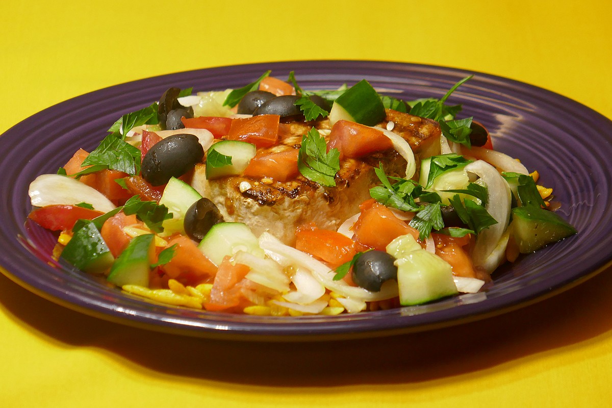 Italian-style swordfish delivers a moist fillet with a satisfying sear
