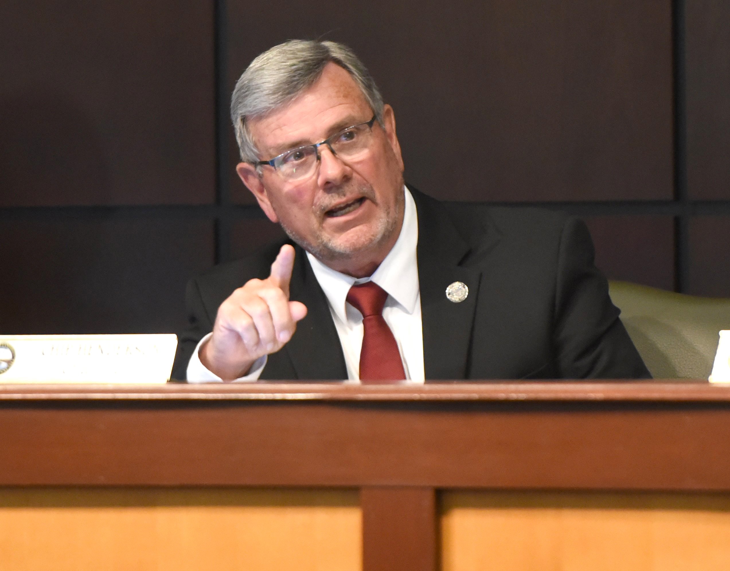 Staff photo by Matt Hamilton / Chip Henderson speaks April 15, 2025, during a meeting of the Chattanooga City Council at City Hall. Henderson put forward a piece of legislation that would permit Chattanooga residents to keep chickens.