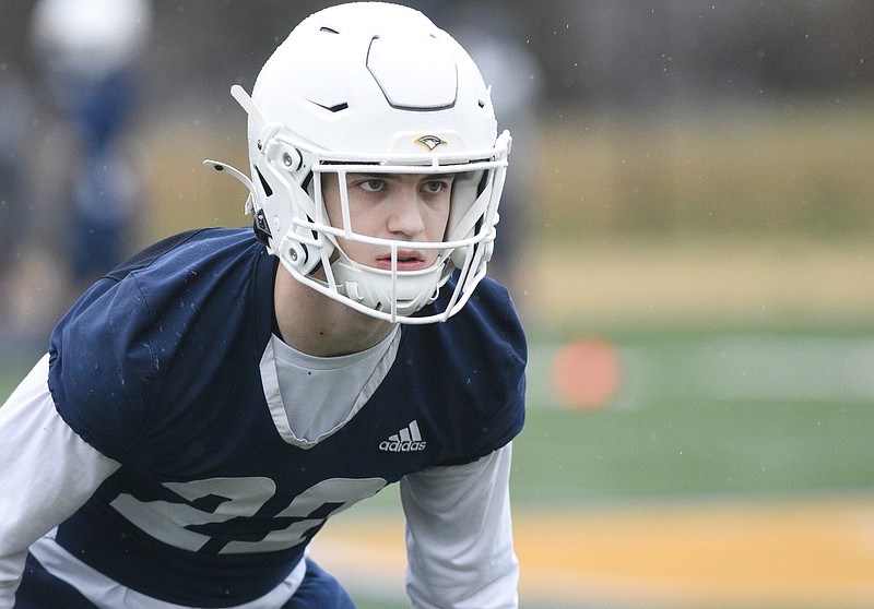 Staff file photo by Matt Hamilton / Kaelin Drakeford joined UTC this year after transferring from Eastern Illinois and has earned a starting role on defense.