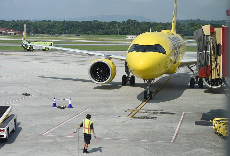 Staff photo by Matt Hamilton/ The first Spirit Airlines flight arrives at the Chattanooga Metropolitan Airport on Wednesday, June 4, 2025.