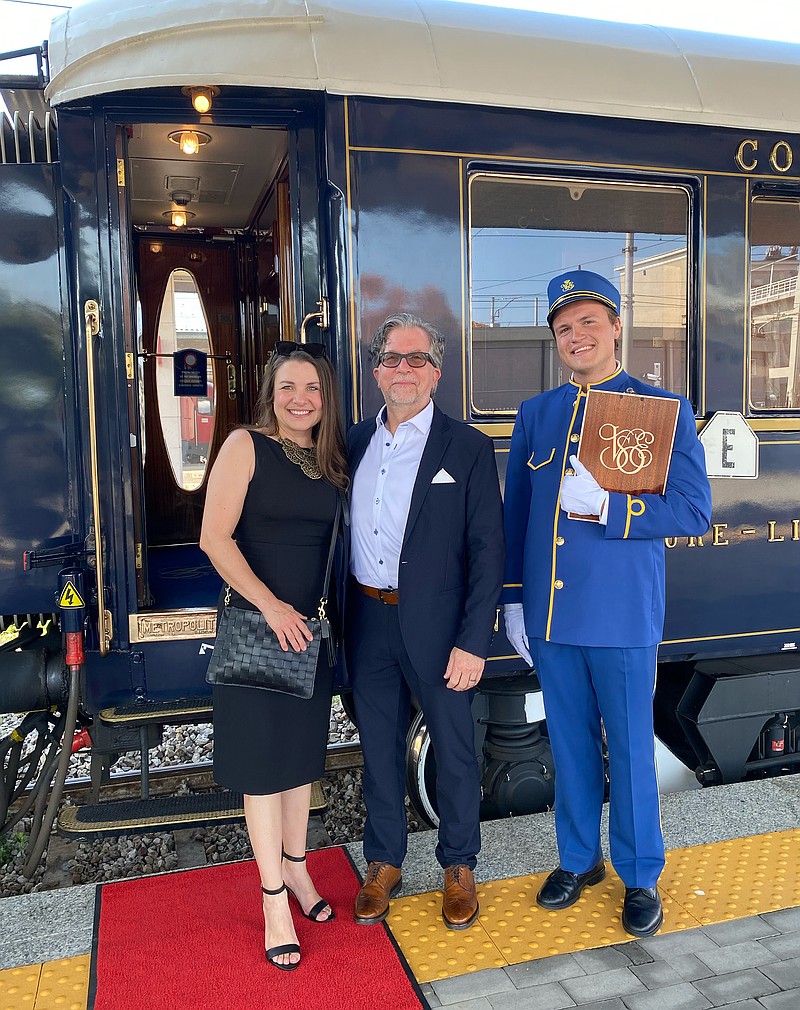 Contributed photo / Michael and Angela Ballard board the Orient Express as part of a whirlwind of world travel in 2025. They each have visited more than 50 countries this year.