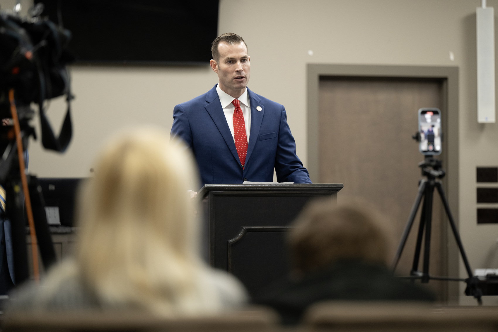 Staff Photo by Seth Carpenter / At the Walker County Courthouse, Lookout Mountain Judicial Circuit District Attorney Clayton Fuller speaks Nov. 25, 2025, about the conviction of Marshall Payne for the 2016 murder of D.J. Fickey.