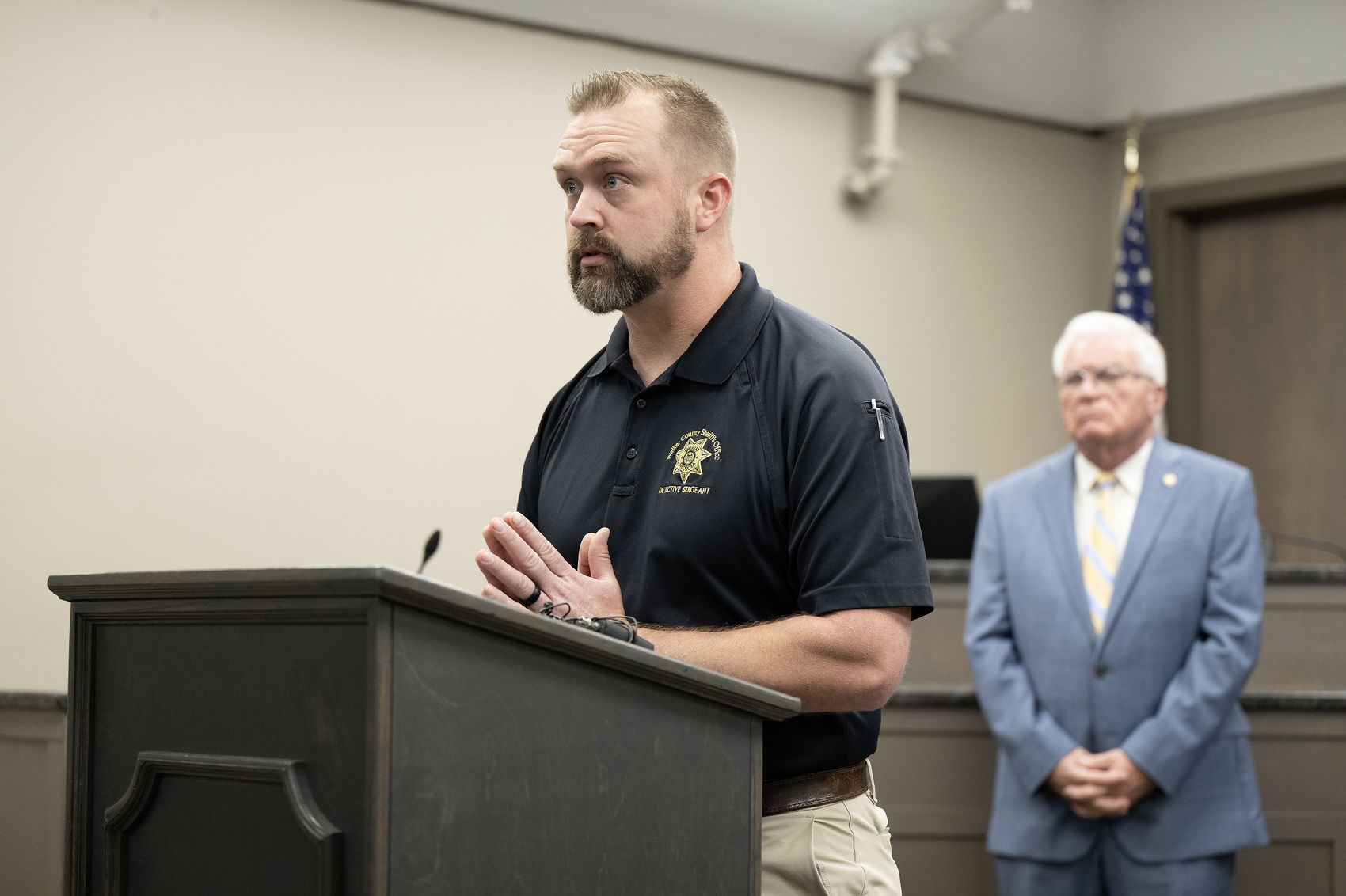 Staff Photo by Seth Carpenter / Detective Sergeant Allen Ellenburg speaks Nov. 25, 2025, at a press conference about the conviction of Marshall Payne.
