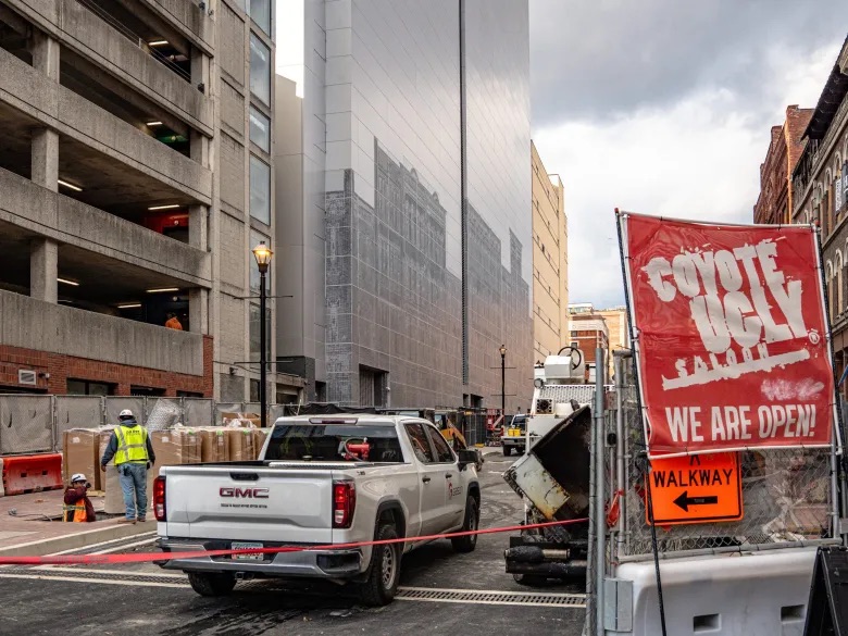Second Avenue from Commerce Street to Church Street remains closed. (Martin B. Cherry/Nashville Banner)