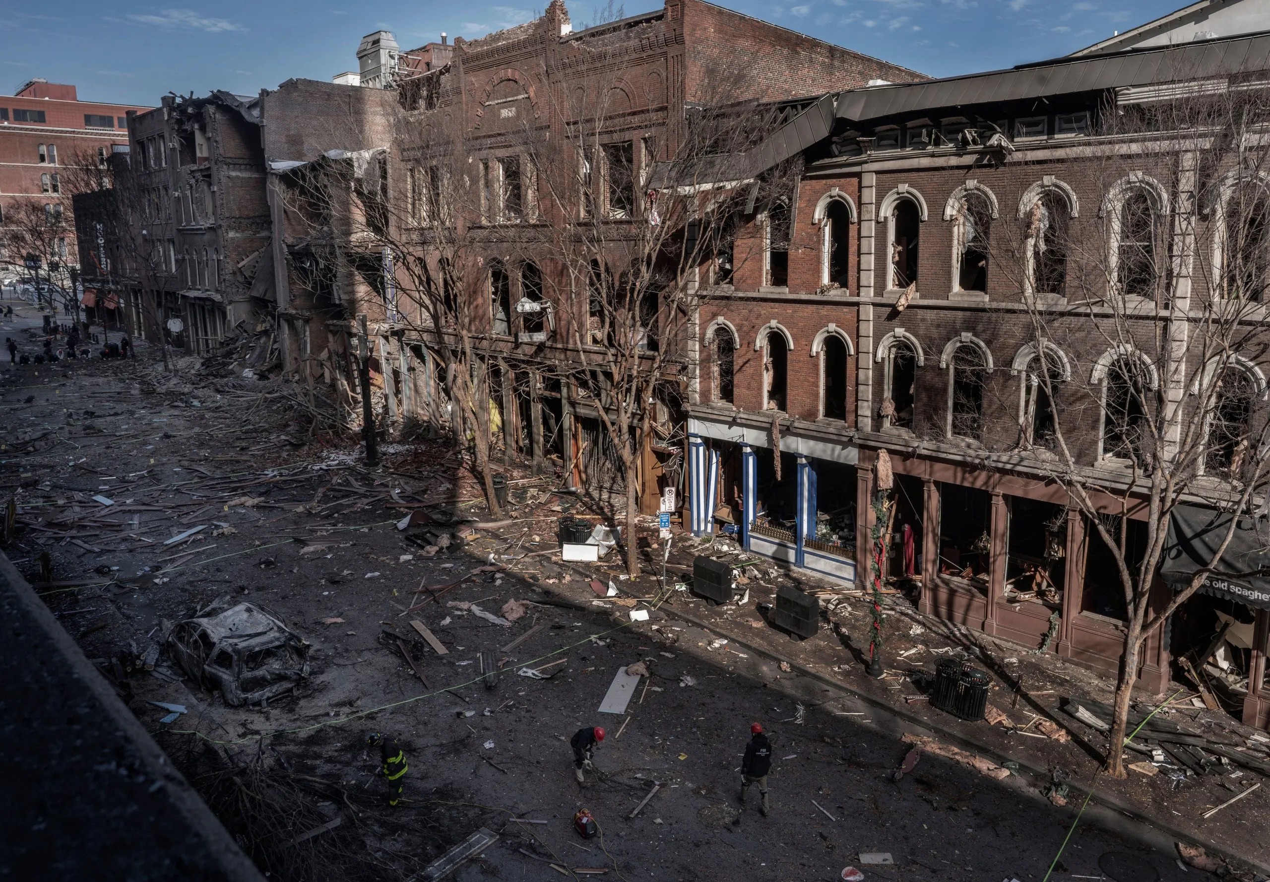 Nashville's Second Avenue is shown in December 2020 after a bomb exploded. (John Partipillo/Tennessee Lookout file)