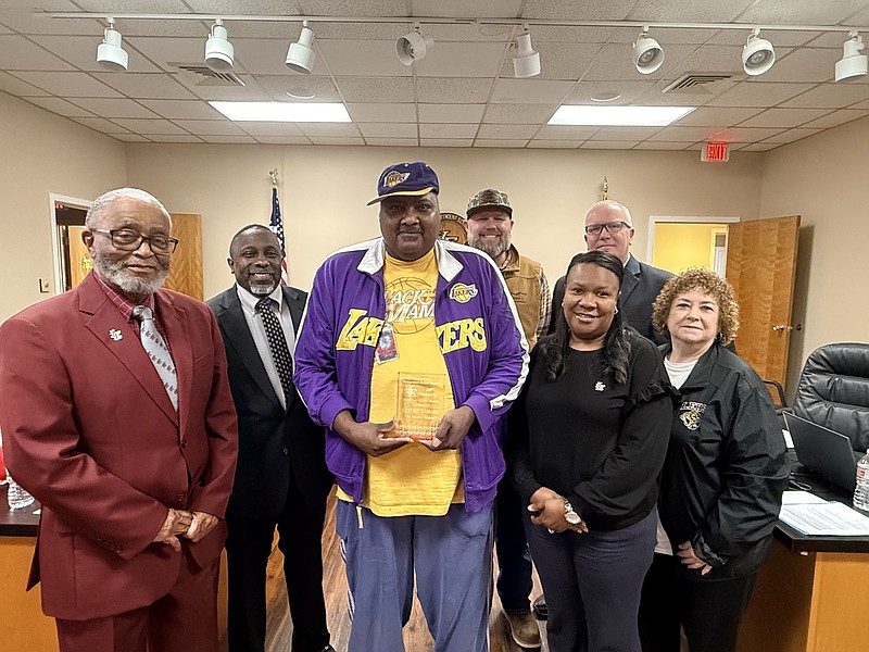 Liberty-Eylau Middle School custodian Letorius Drake was recognized as the district's employee of the month at a Board of Trustees meeting Thursday, Dec. 18, 2025, at the district's administration center. (Photo courtesy of LEISD)