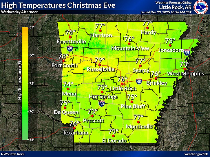 Arkansas set to see unseasonably warm Christmas Day | Magnolia Banner News