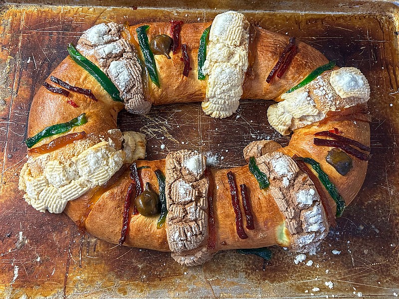 A traditional Rosca de Reyes made and sold in Panaderia San Antonio, located at 1501 New Boston Rd, on Monday Jan. 5. (Staff photo by Andrea Loredo)