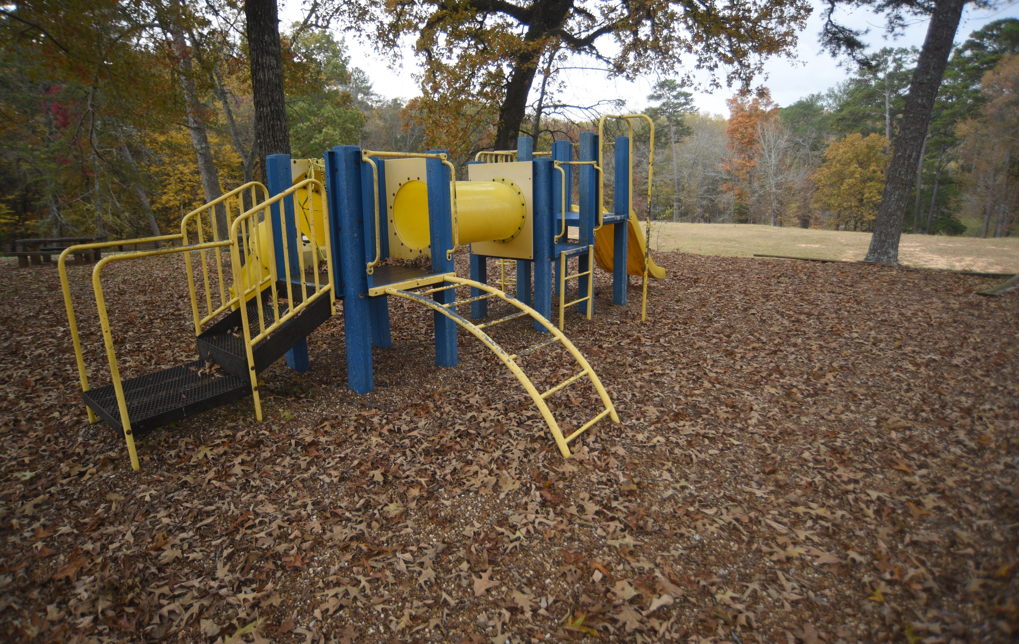 Staff file photo by Matt Hamilton / A playground is in a state of disrepair at Booker T. Washington State Park. A public input meeting on proposals for the park is set for Jan. 13, 2026, in the park assembly hall.
