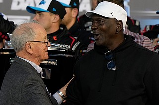 23XI Racing owner Michael Jordan speaks with CEO and Chairman of NASCAR ...