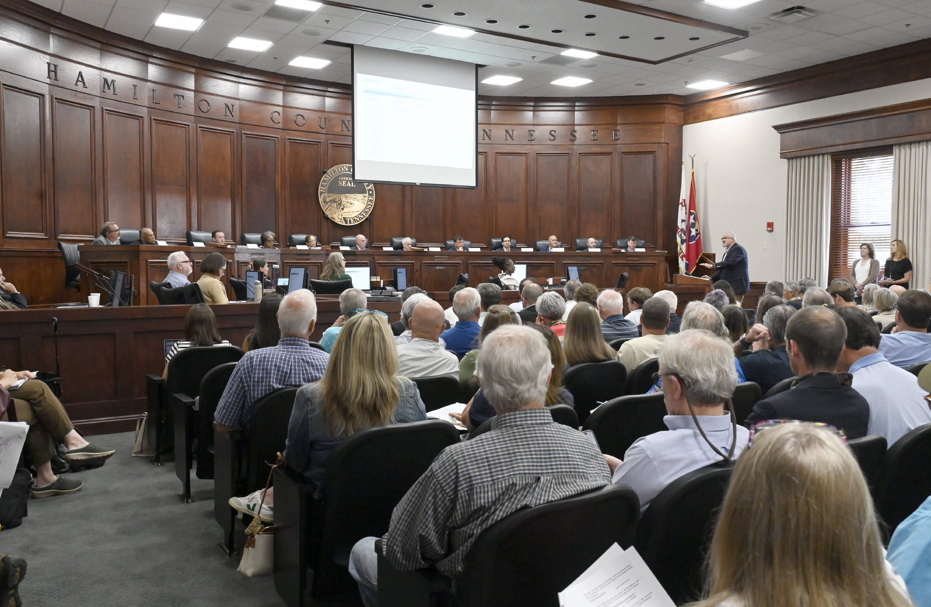 Staff file photo / Hamilton County residents flood a Planning Commission meeting. A proposal would separate the city and county planning process by using different planning staffs.