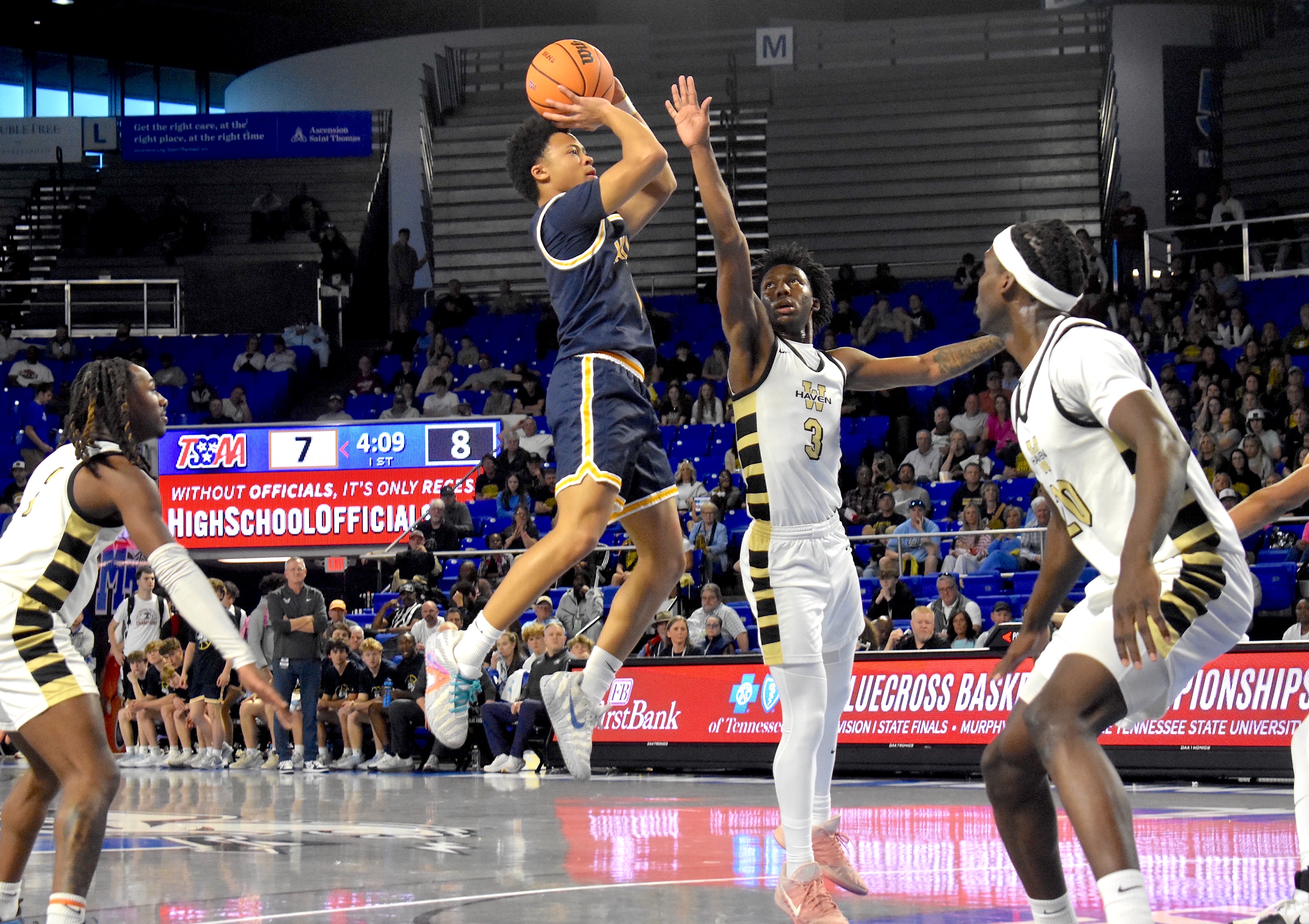 Staff photo by Patrick MacCoon / Walker Valley senior Ashton Davis shoots a mid-range jumper against Whitehaven during a TSSAA Class 4A state semifinal Friday at Middle Tennessee State University's Murphy Center.