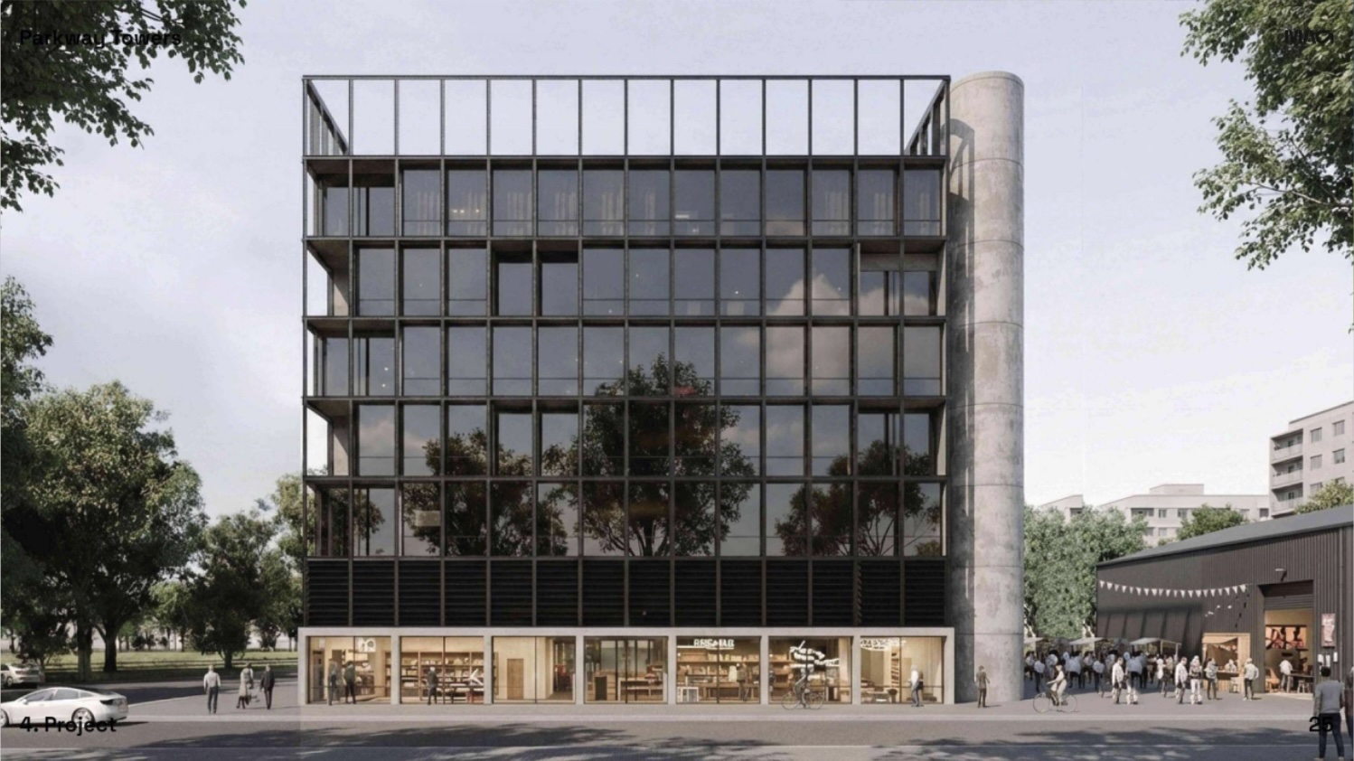 Chattanooga planning submission / A rendering included in a public Chattanooga meeting agenda shows the planned replacement of Parkway Towers, known for graffiti on the upper floors spelling "JUNK."