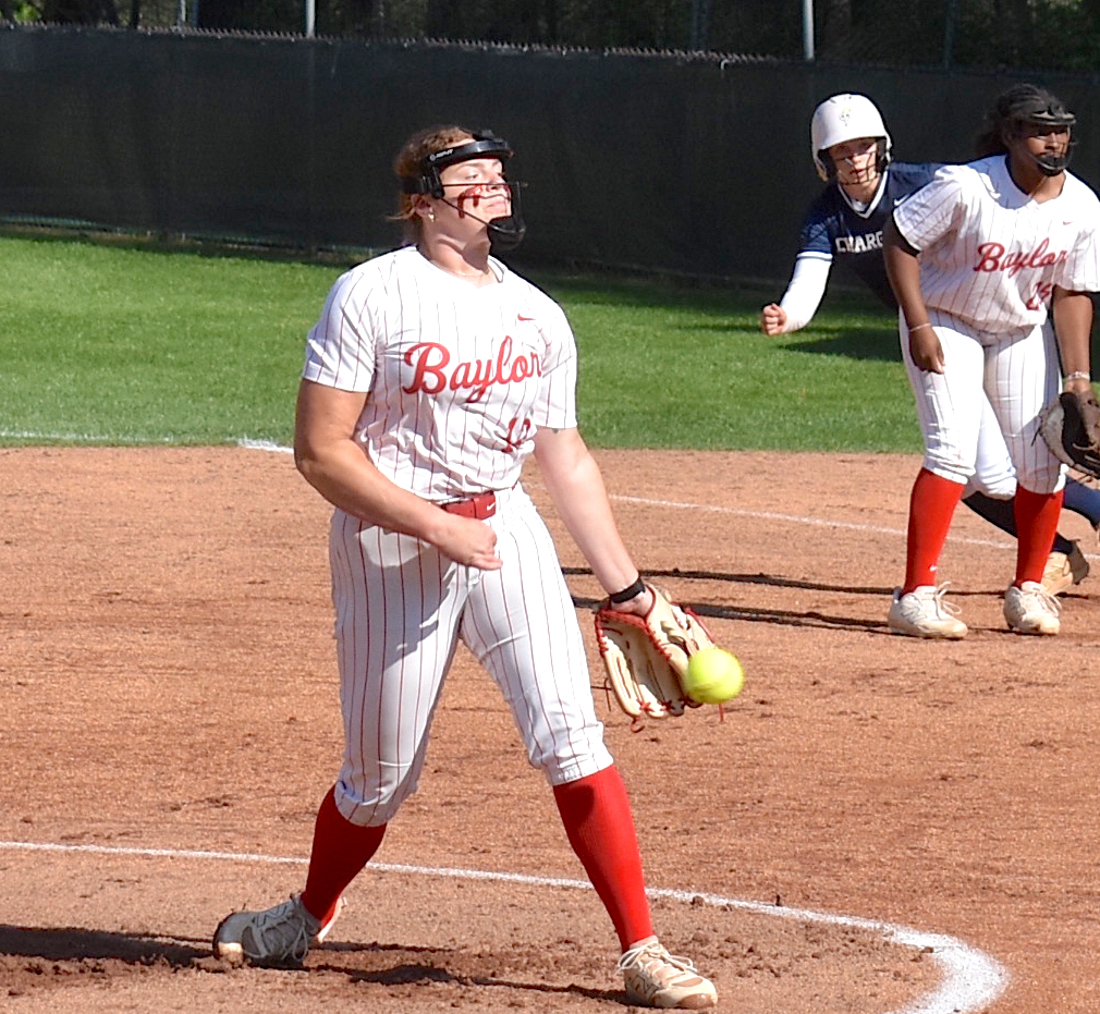Staff photo by Patrick MacCoon / Baylor junior Adison Wallington pitches during Thursday's home district contest against Chattanooga Christian.
