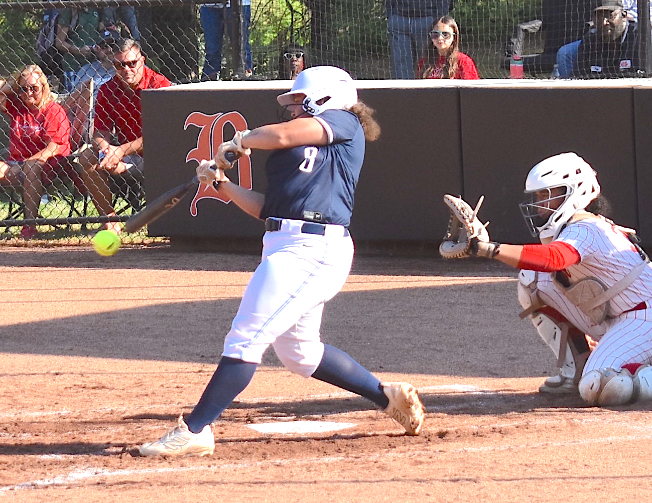 Staff photo by Patrick MacCoon / Chattanooga Christian senior Nyla Halfacre hits an RBI single in the third inning of Thursday's 1-0 road district victory over Baylor.