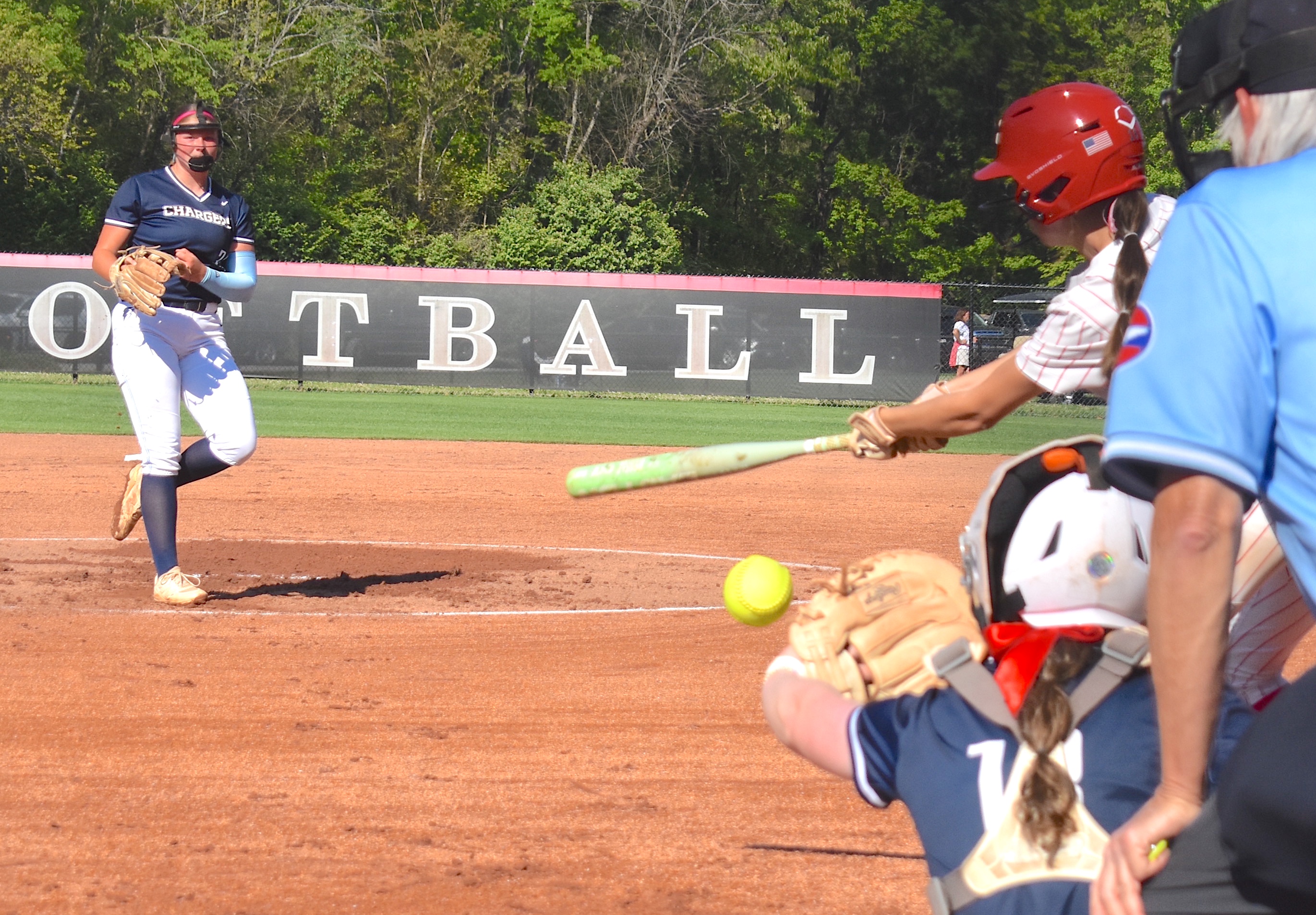 Staff photo by Patrick MacCoon / Chattanooga Christian's Kylie Black strikes out a Baylor batter during Thursday's 1-0 road victory for the Lady Chargers.
