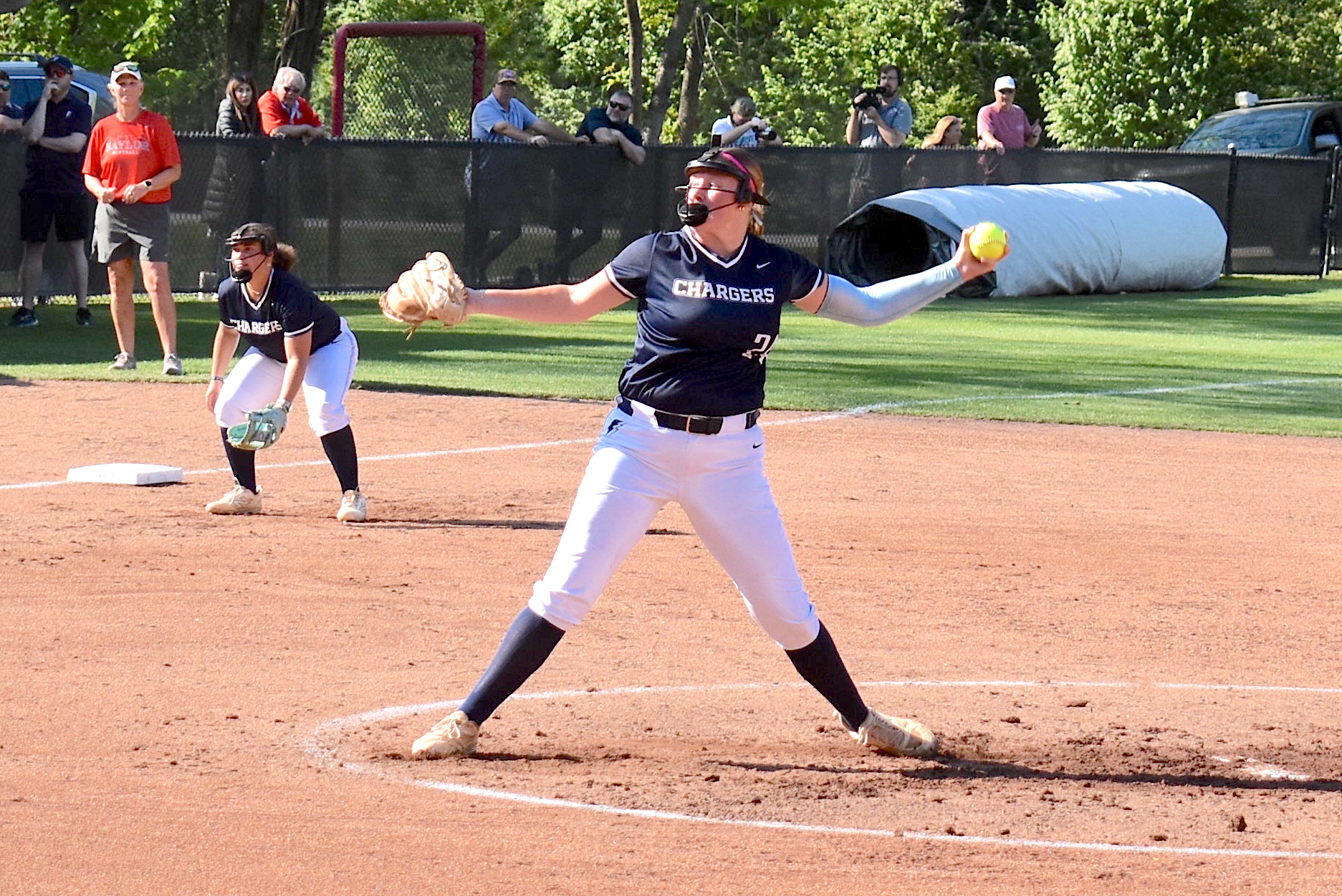 Staff photo by Patrick MacCoon / Chattanooga Christian senior ace Kylie Black struck out 11 batters in a complete game road shutout in Thursday's 1-0 district victory over Baylor.