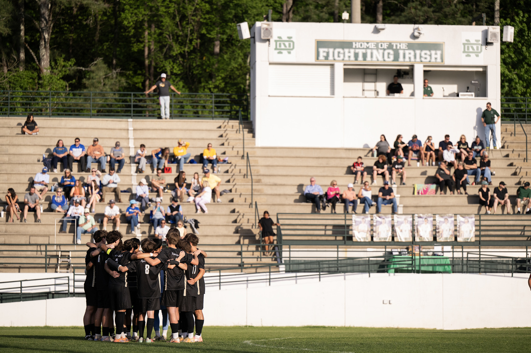 Staff Photo by Seth Carpenter/ Notre Dame has a team huddle before their home soccer match against Boyd Buchanan on Friday, April 10, 2026.