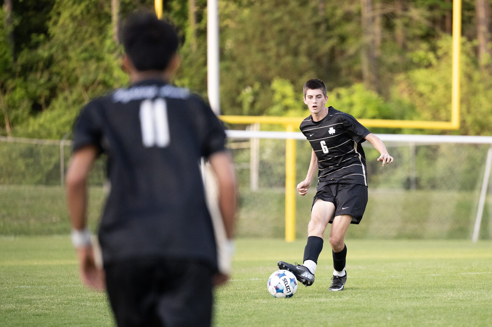 Staff Photo by Seth Carpenter/ Notre Dame's Dax Brown (6) kicks the ball in a home match against Boyd Buchanan on Friday, April 10, 2026.