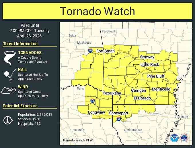 Tornado watch has been issued for all of South Arkansas until 7 p.m ...