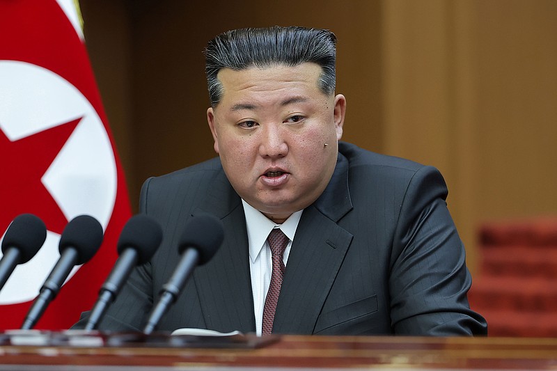 FILE - In this photo provided by the North Korean government, its leader Kim Jong Un delivers a speech during a session of the Supreme People's Assembly at the Parliament in Pyongyang, North Korea, March 23, 2026. Independent journalists were not given access to cover the event depicted in this image distributed by the North Korean government. The content of this image is as provided and cannot be independently verified. (Korea Central News Agency/Korea News Service via AP, File)