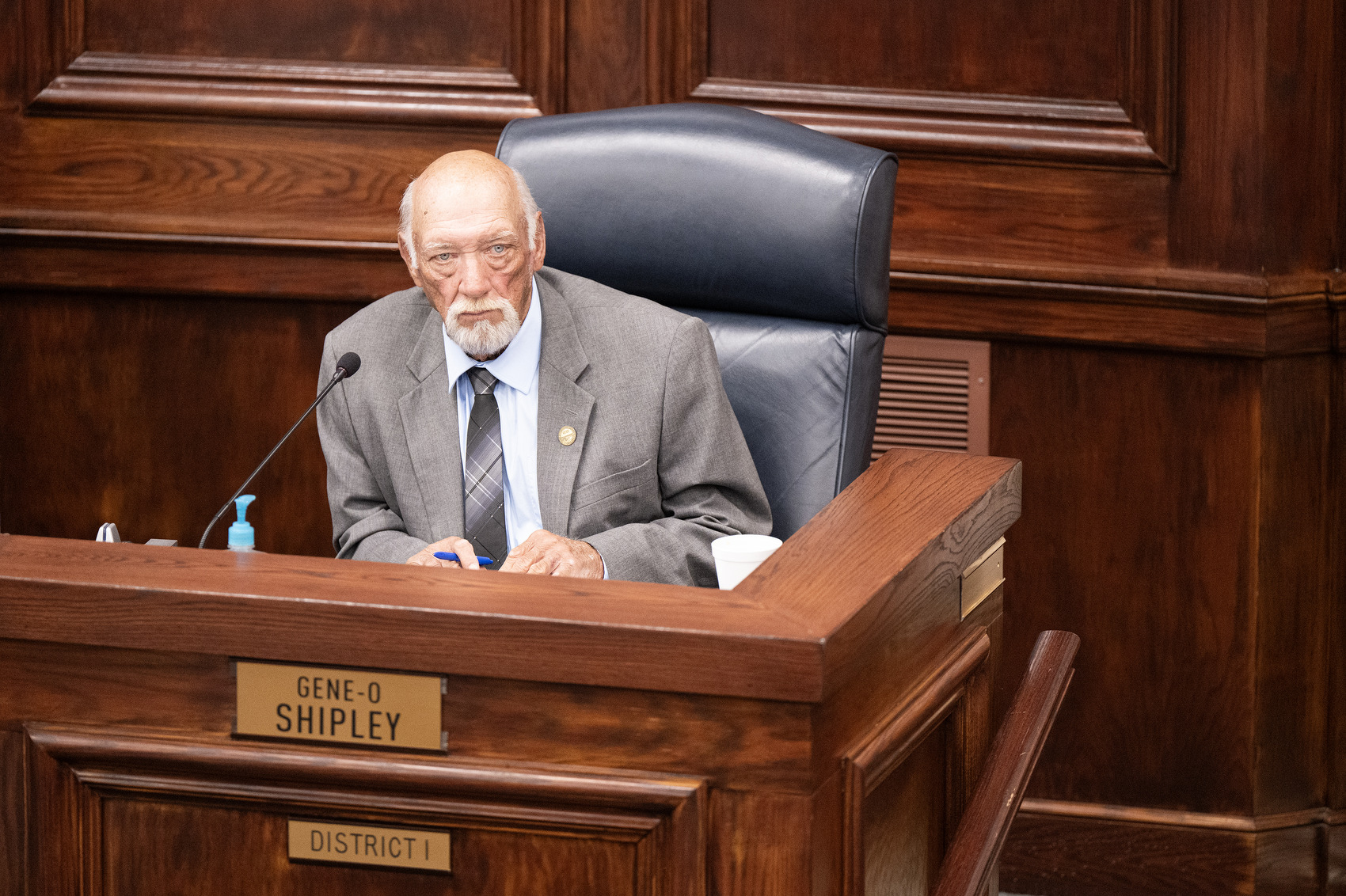 Staff Photo by Seth Carpenter / Hamilton County Commissioner Gene-o Shipley listens during a County Commission meeting. The commission voted in favor of pushing its vote on Plan Hamilton to accommodate the absence of Commissioner Steve Highlander.