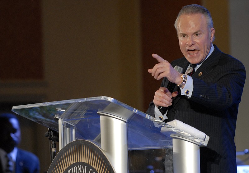 Staff Photo by Allison Love/Chattanooga Times Free Press-
Thursday, August 30, 2012
Michael Chitwood, founder of the International Congress of Churches and Ministries, speaks at the group's annual general assembly meeting Thursday at the Chattanooga Choo Choo conference center.