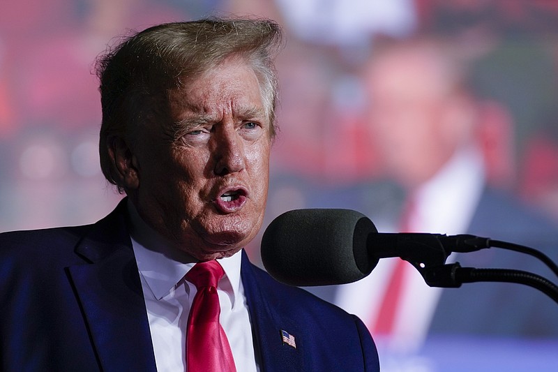 FILE - Former President Donald Trump speaks at a rally Friday, Aug. 5, 2022, in Waukesha, Wis. The FBI search of Trump’s Mar-a-Lago estate marked a dramatic and unprecedented escalation of the law enforcement scrutiny of the former president, but the Florida operation is just one part of one investigation related to Trump and his time in office. (AP Photo/Morry Gash, File)