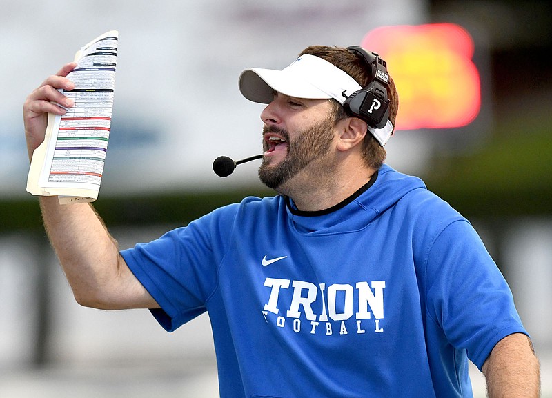 Staff file photo by Robin Rudd / Trion football coach Sean Patrick’s team is 2-0 after Friday night’s dominant win at LaFayette.