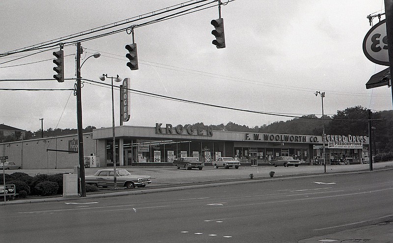 File photo from the Chattanooga News-Free Press via ChattanoogaHistory.com. This shopping center at the corner of Brainerd Road and Germantown Road was a bustling retail property in 1965.