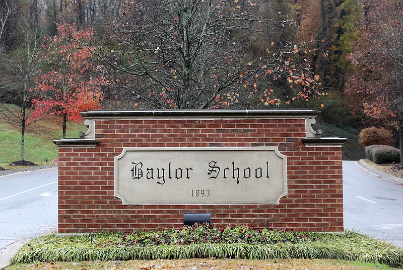 Staff photo by Erin O. Smith / The sign at the entrance of Baylor School is photographed Saturday, November 23, 2019 in Chattanooga, Tennessee.