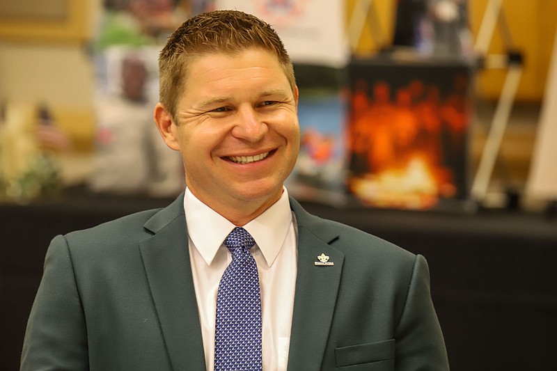 Staff photo by Olivia Ross  / Kevin Lacz speaks during an interview on August 30, 2022 at the Chattanooga Convention Center. Lacz, decorated former US Navy SEAL and author of "The Last Punisher," attended the 18th Annual Friends of Scouting Luncheon as a keynote speaker.