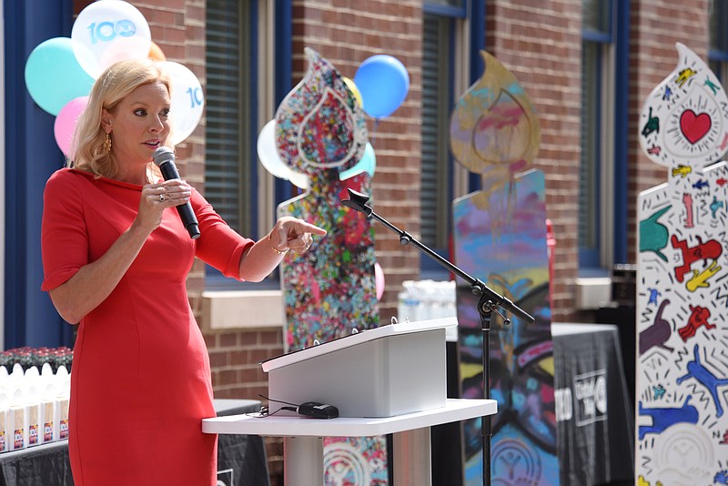 Staff photo by Matt Hamilton / Lesley Scearce, President and CEO at United Way of Greater Chattanooga, speaks at the United Way location on Market Street on Friday, June 10, 2022.