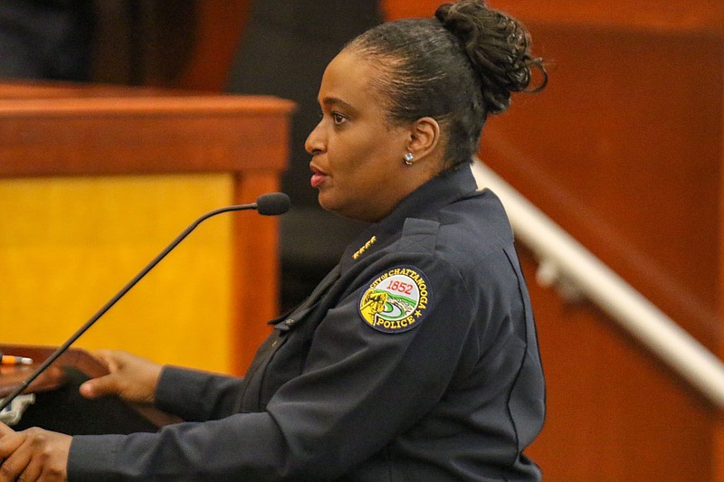 Staff photo by Olivia Ross  / City Council met on June 7, 2022. Here, Celeste Murphy, Police Chief, spoke to the room about the recent shootings and what police will be doing to prevent future ones.