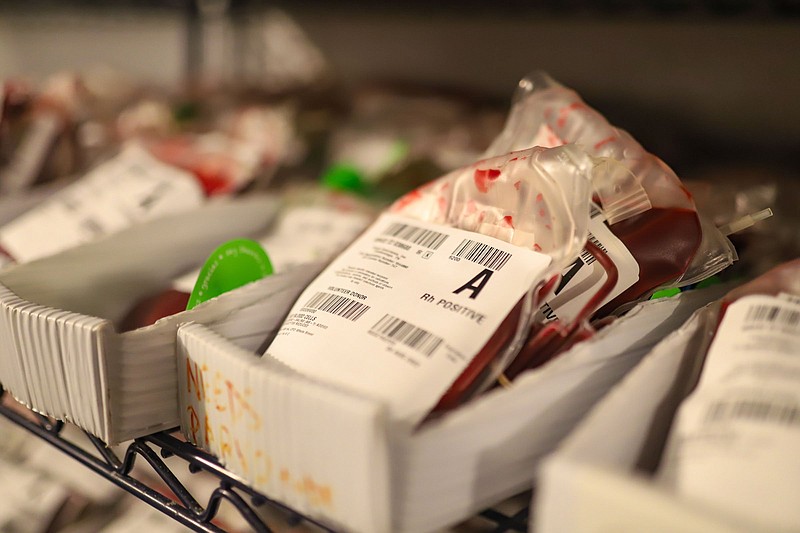 Staff photo by Olivia Ross  / Bags of blood donations sit in a cooler on June 25, 2022 at Blood Assurance.