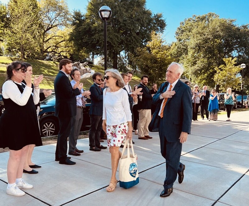 Departing Tennessee Attorney General Herbert Slatery and his wife walk past staff members on his final day in office, Aug. 31, 2022. (Photo: Tennessee Attorney General Twitter)