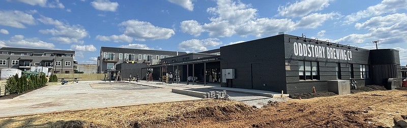 Photo by Dave Flessner / Construction crews from Tucker Build work to finish the new Oddstore Brewing Company building on Central Avenue, which will be more than twice as big as the existing Oddstory site on M.L. King Boulevard. The new bar will open next month.