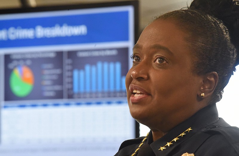 Staff photo by Matt Hamilton / Police chief Celeste Murphy speaks during a news conference on violence reduction Wednesday, Sept. 14, 2022.