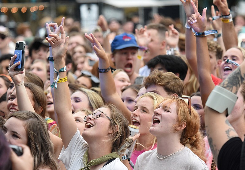 Staff Photo By Matt Hamilton / Fans cheer as Briston Maroney performs on the Iris Stage on the first day of the Moon River music festival earlier this month at Coolidge Park.