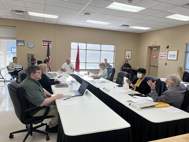 Staff photo by David Floyd / Commissioner Jerry Summers, bottom right, speaks during a Hamilton County Election Commission meeting on Wednesday morning at 700 River Terminal Road.